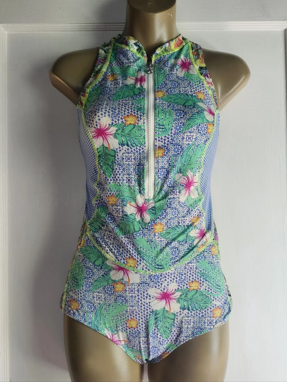 Banana Moon Tropical Floral One-Piece Swimsuit with Front Zip SMALL - Picture 1 of 6